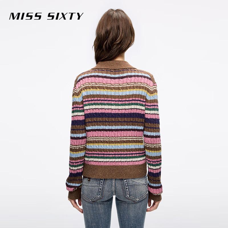 MISS SIXTY Women's Colorful Striped Polo Knit Top