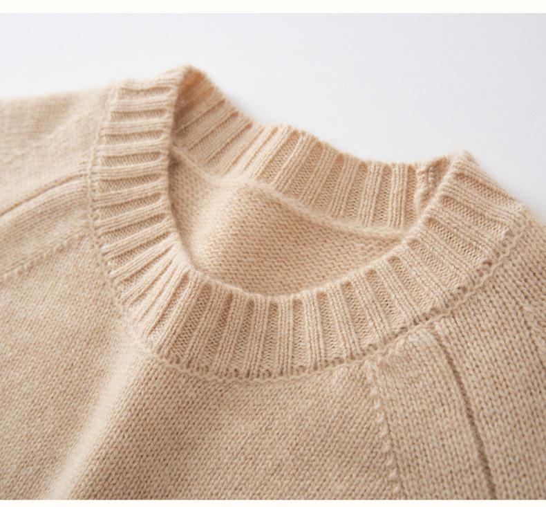 Women's Cozy Raglan Cashmere Sweater - Thick, Loose Knit, Round Neck Base Layer for Autumn and Winter