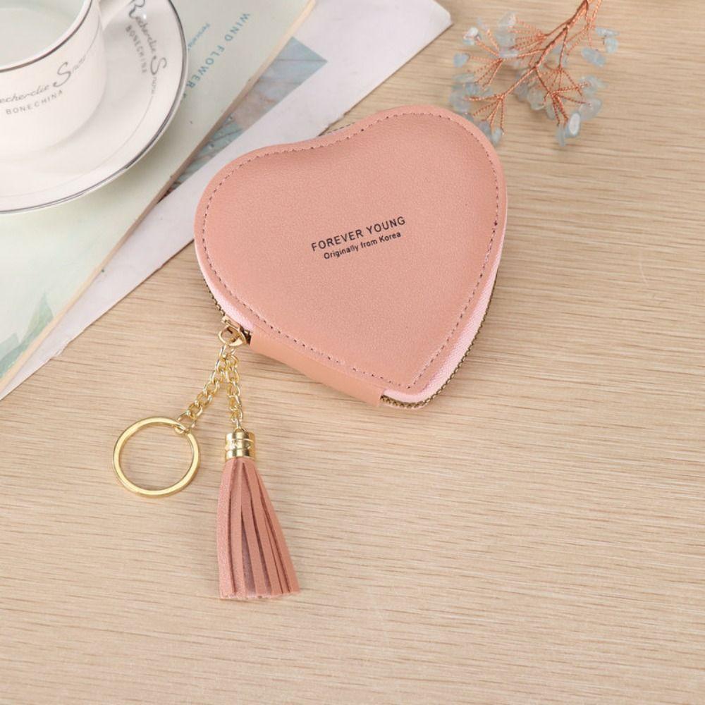 Trendy Heart Shape Money Coin Purse PU Leather Bag Charm Pendant Keyring Wallet Money Bag Mini Key Chain Key Holder Women Gift