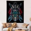 Samurai Mask with Swords and Skulls Patterned Tapestry Decorative Wall Hanging, Home Bedroom Living Room Decor