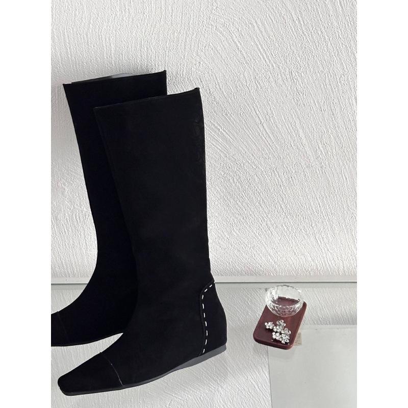 

Design sewing thread retro 2025 winter new pointed head inner height increase suede tall tube western cowboy boots women 39 чёрный