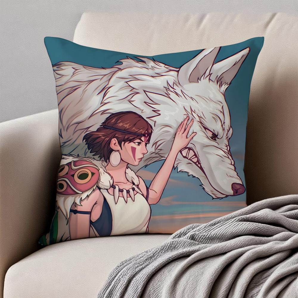 Fantasy Japanischer Anime Prinzessin Mononoke Kissenbezug Staubmilbenresistent Unsichtbarer Reißverschluss Kurzer Plüsch Sofakissen