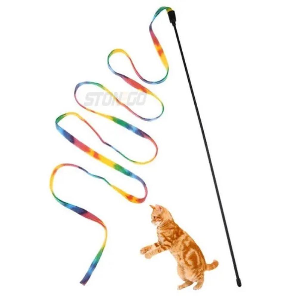 Colorful Interactive Cat Wand Toy Teaser with Rainbow Ribbon String for Kittens Pet Supplies Fun Cat Toys
