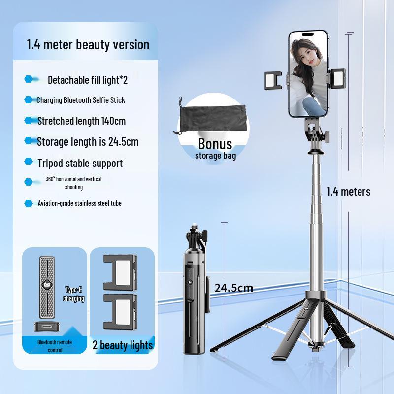 Πολυλειτουργικό Selfie Stick από Κράμα Ψευδαργύρου: Τετράποδο Στήριγμα Κινητού για Γραφείο και Δάπεδο, Συμβατό με Bluetooth για Φωτογραφία & Ζωντανή Μετάδοση.