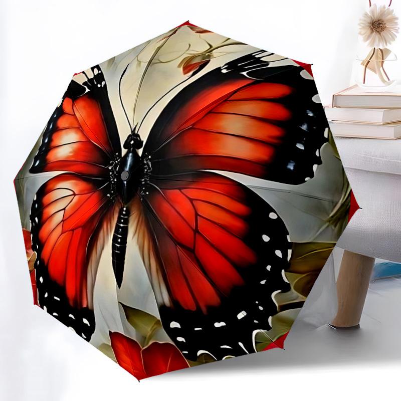 1PC Butterfly Floral Pattern Automatic Open/close Umbrella with 8-Rib Structure for Women/Men, All-Season Use - Travel Essential, Stylish Accessory, H