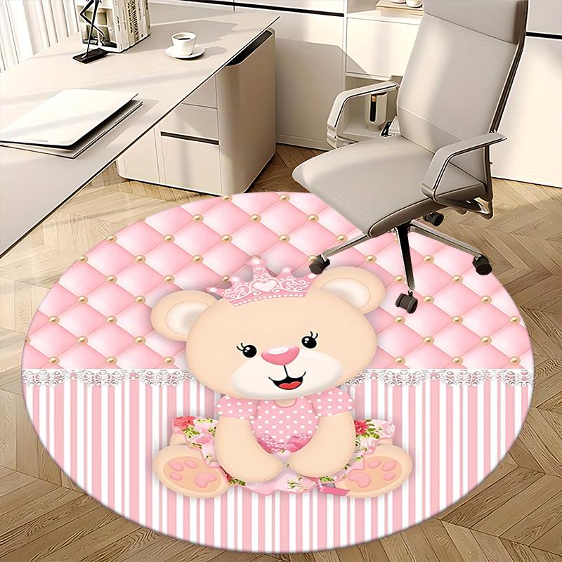 Pink Quilted Office Carpet Chair Mats, Princess Teddy Bear Design | Home Decor, Sofa Rug, Office Carpet Gift for Girls | Suitable for Bedroom, Living