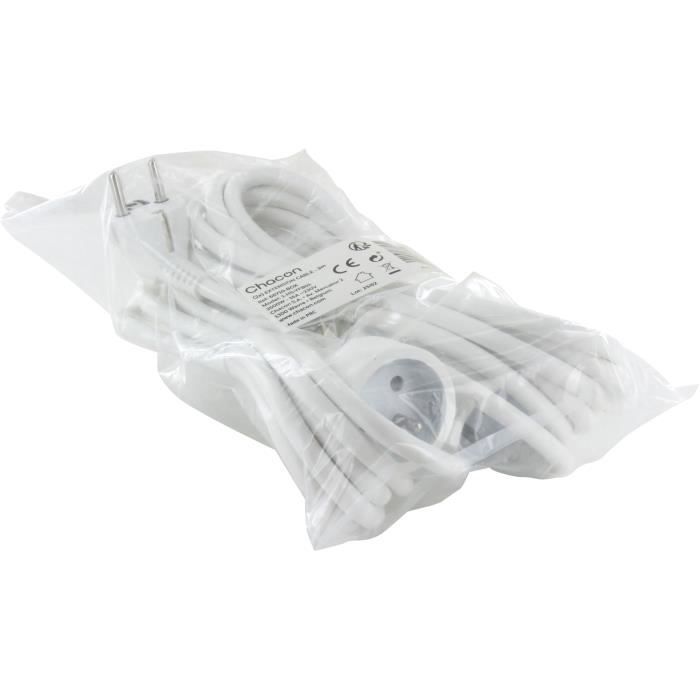 Lot de 2 prolongateurs - CHACON - HO5VVF 3 x 1,5 mm² - 3 m - Blanc