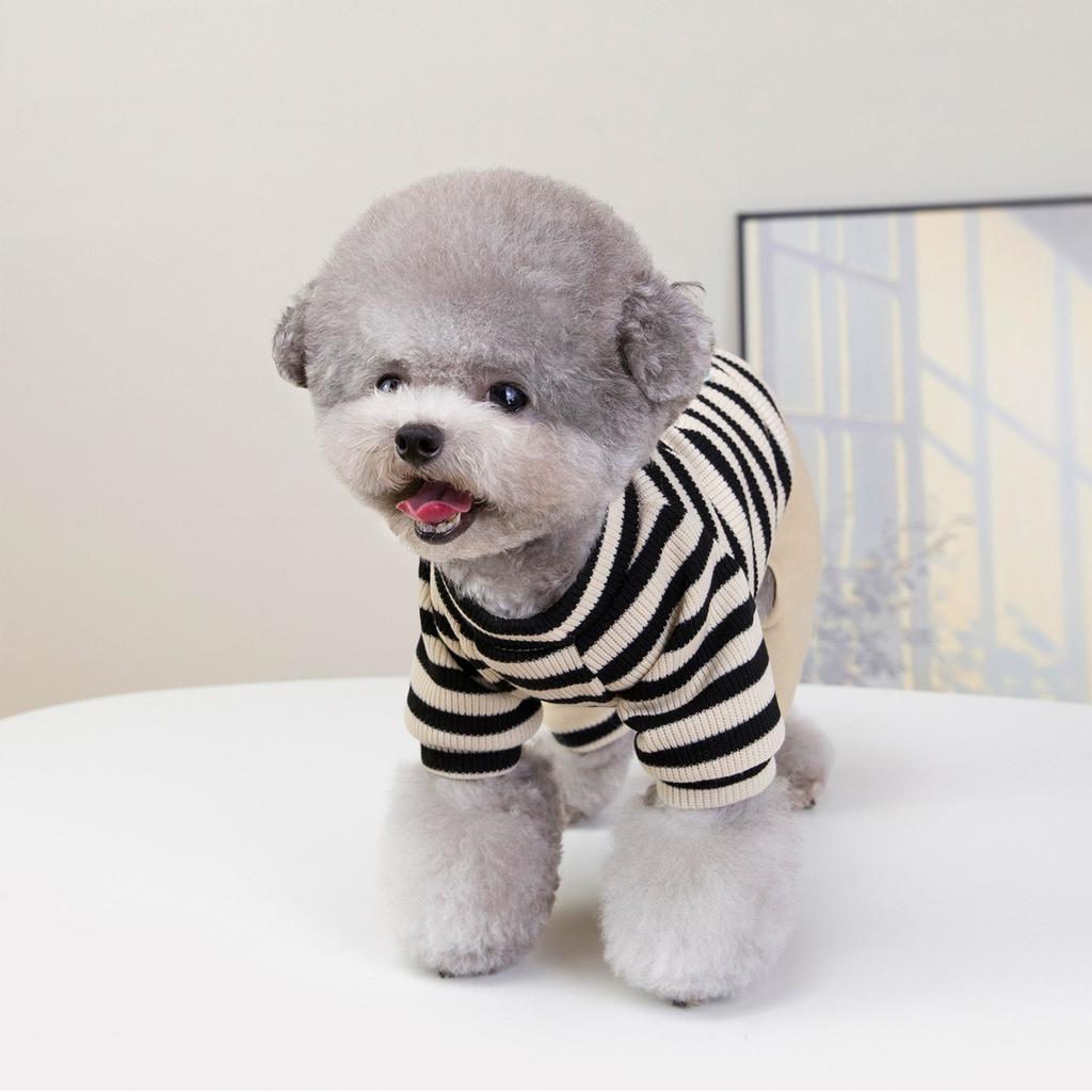 Casual Striped Pet Four-Legged Clothes Autumn/Winter Bichon Frise Warm Clothing Teddy Letter Embroidered Bib Trousers
