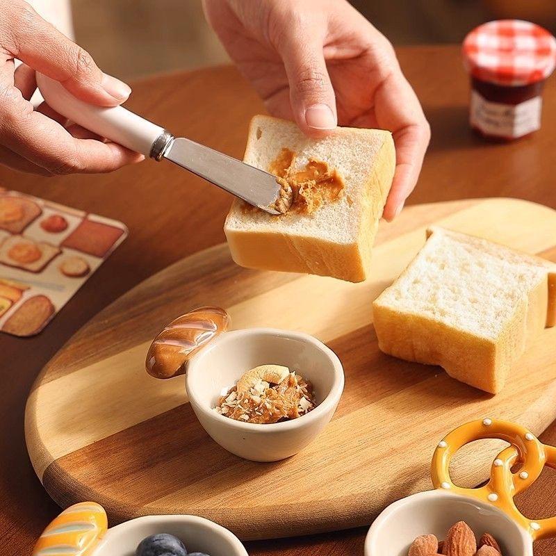 Cute Bakery-Themed Ceramic Small Dish – Baguette and Bread Plate for Restaurant or Home Use