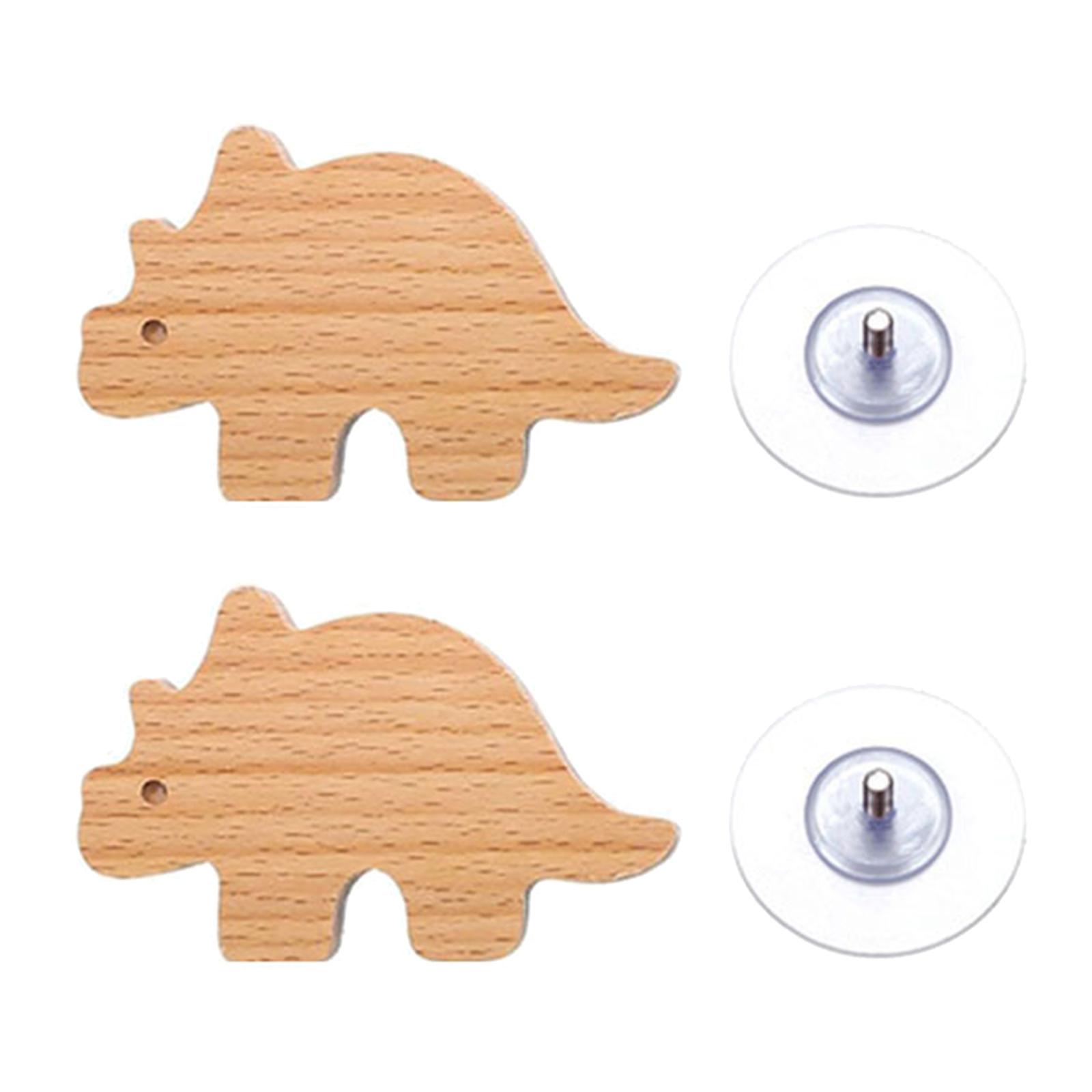 

Set of 2 Decorative Dinosaur Cabinet Door Handle Wood Animal Shaped Hooks for Entryway Wall Mounted Storage Hanger G