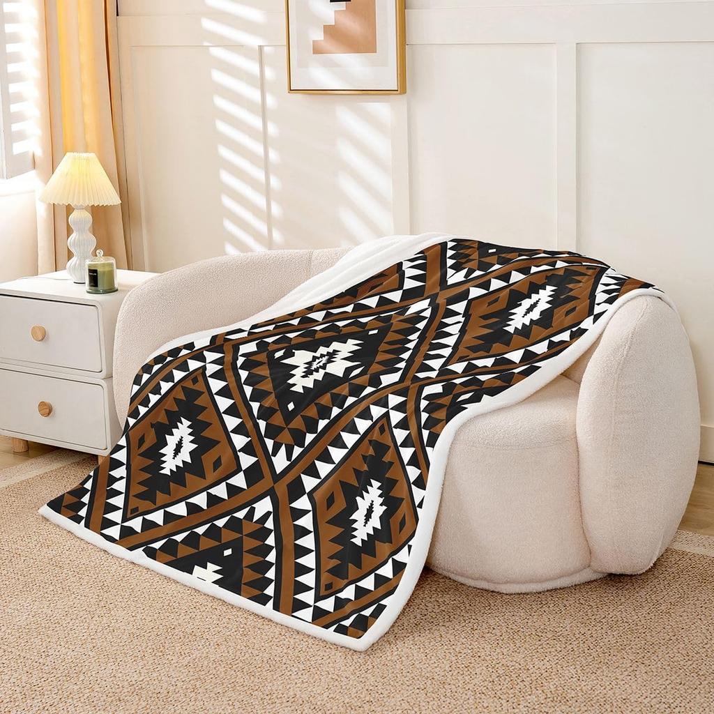 Navajo Pattern Blanket Tribal Design Fleece Throw Southwestern Decor Geometric Print Cozy Home Textile