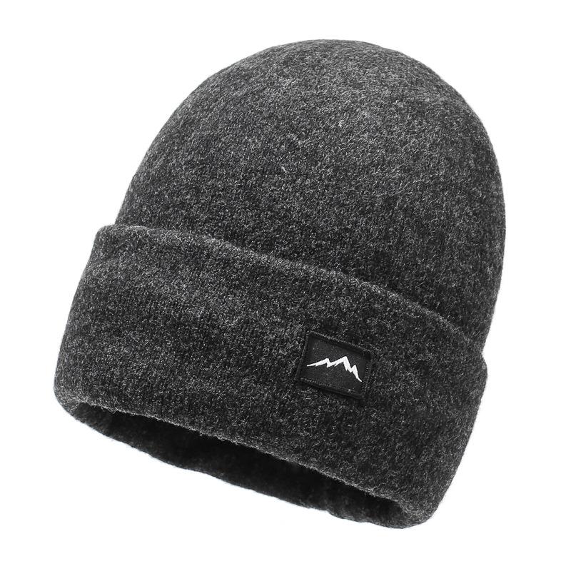 

Мужская бархатная теплая шапка с пушком для защиты ушей, вязаная шапка-пуловер из шерсти для защиты от холода на открытом воздухе чёрный/серый