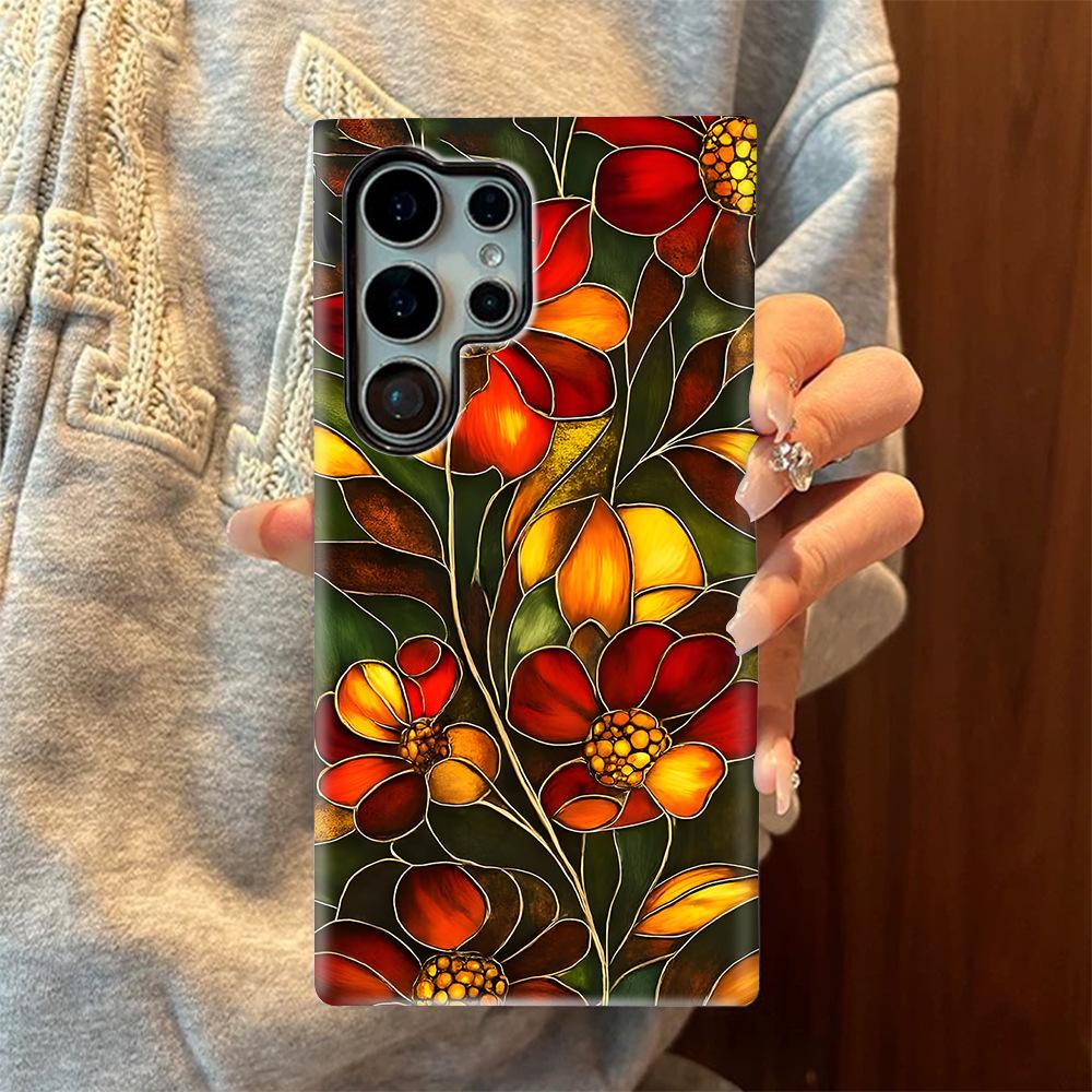 Retro color flower mobile phone case Samsung S26Ultra two-in-one film case S23 anti-drop protective case S22 premium