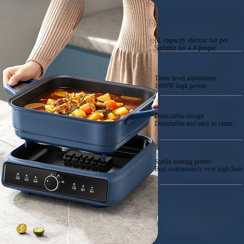 

220V Electric Hot Pot Multi-Purpose Cooker 6L Split Type Household Electric Hot Pot Double-flavor