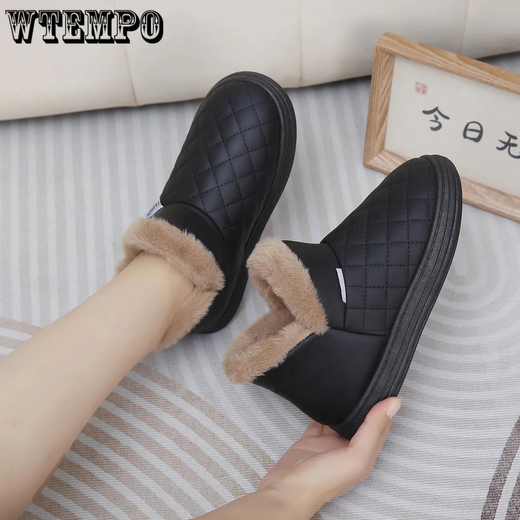 WTEMPO Large Size Antiskid Casual Outdoor Flat Heel Snow Boots Women's Winter Thickened Warm Cotton Plush Short Boots Shoes