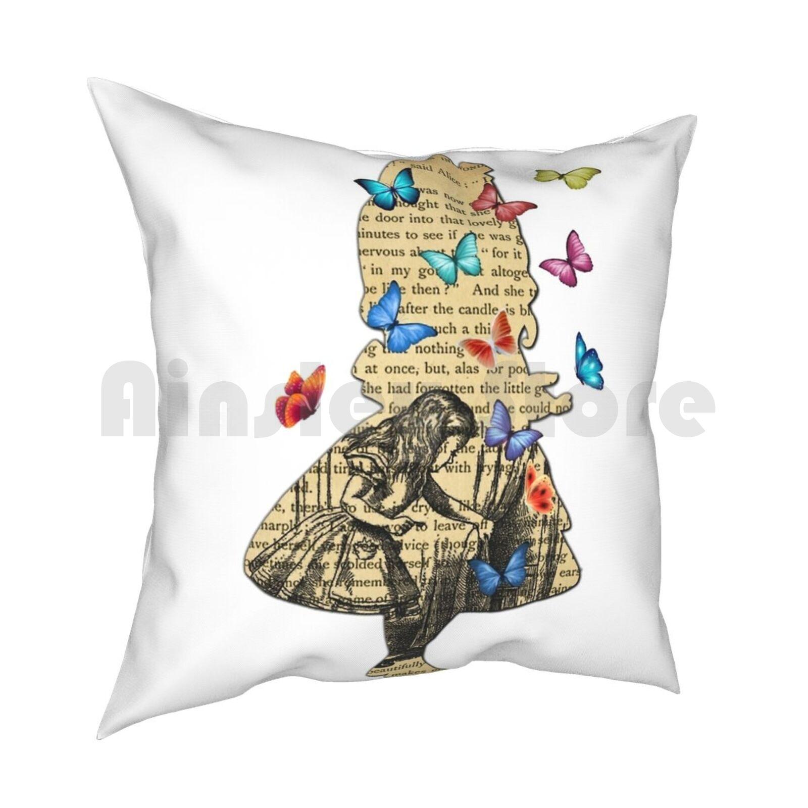 Alice InVintage Book Pillow Case Printed Home Soft Throw Pillow Follow White Rabbit Typography Text Quote Books Nature 30cmx30cm