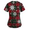 Bedruckte Oberteile für die Arbeitsuniform in Übergröße für Damen, V-Ausschnitt, Weihnachtsdruck, kurzärmlig, lustiges Arbeits-T-Shirt mit Taschen