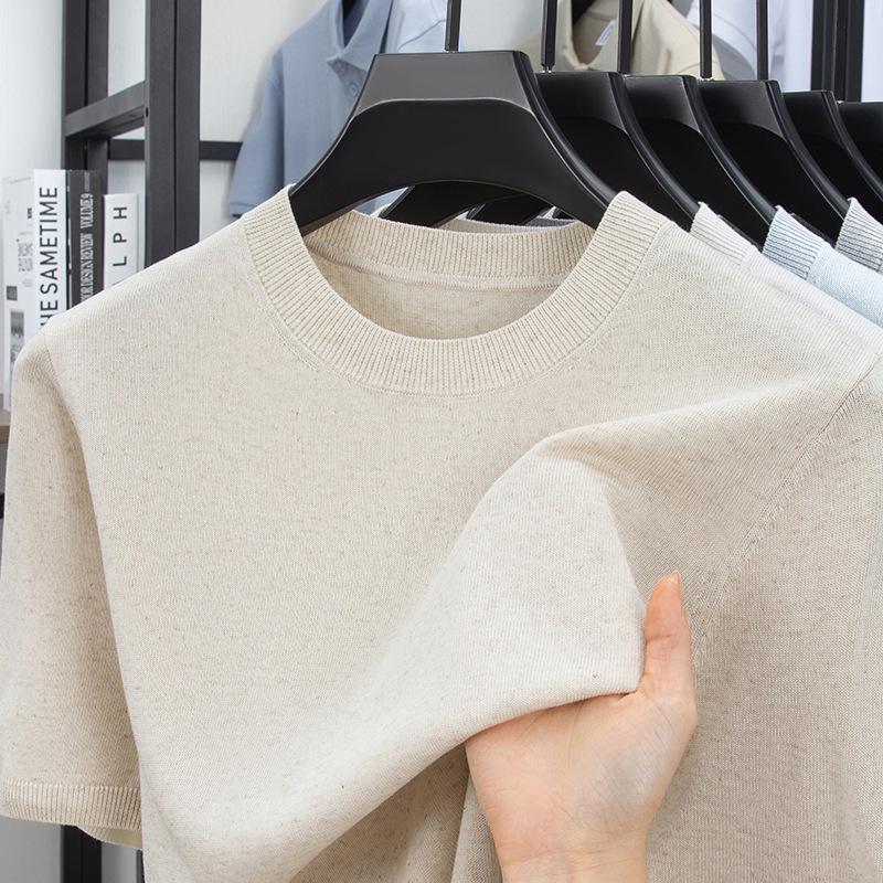 Old Money Style Men s Linen-Tencel Knit Crewneck Short Sleeve Summer Pullover Top L (120-140 jin)