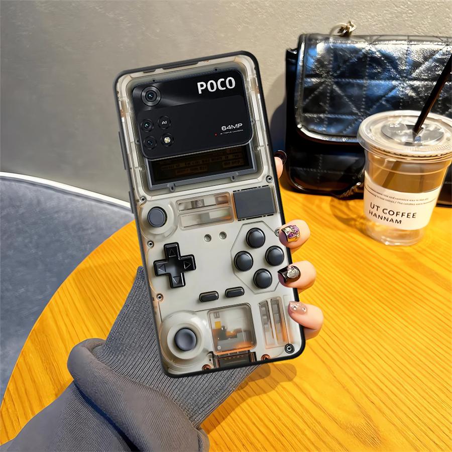Capa para Xiaomi Poco M5 M3 M4 M7 Pro C71 C50 F1 C75 F3 C61 C40 X3 X4 X5 X7 Pro Preta Capa de Telefone Macia Console de Jogo Retrô