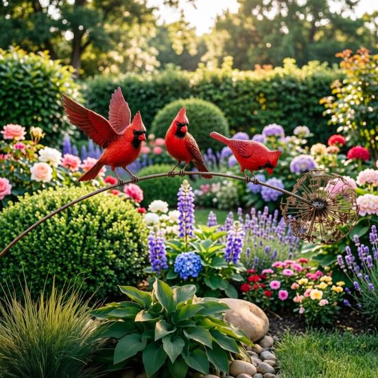 Commemorative Garden Statue Bird Floral Stake, Rustic Metal Yard Art Decorations with Dandelion Accent, Wing Sculpture Weather-Resistant for
