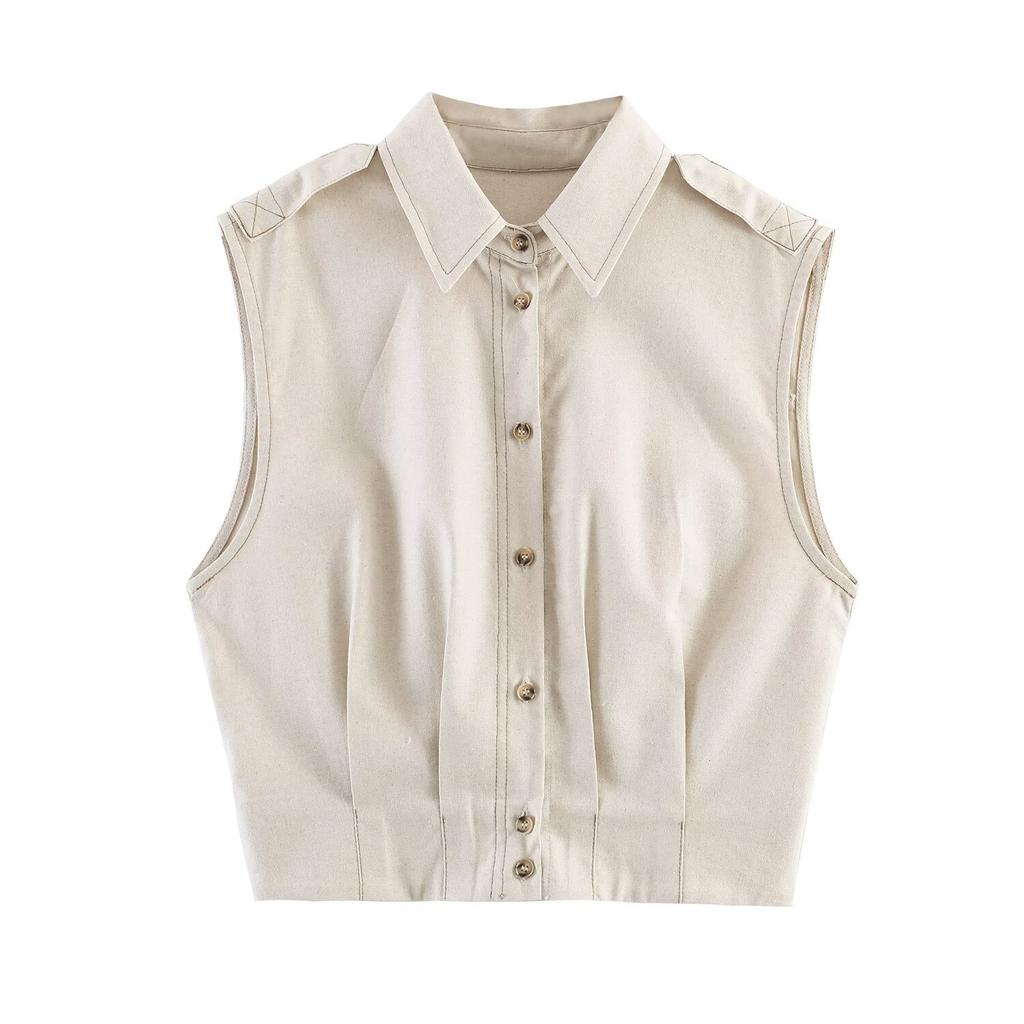 European and American style wholesale women's clothing, fashionable versatile and elegant cross-border casual linen sleeveless top