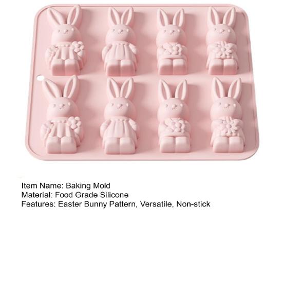 Oster-Silikonform 8 Mulden 3D-Hasenform Antihaft-Flexible Form Schokolade Süßigkeiten Pudding Seife Knete Back-Dekorationswerkzeug
