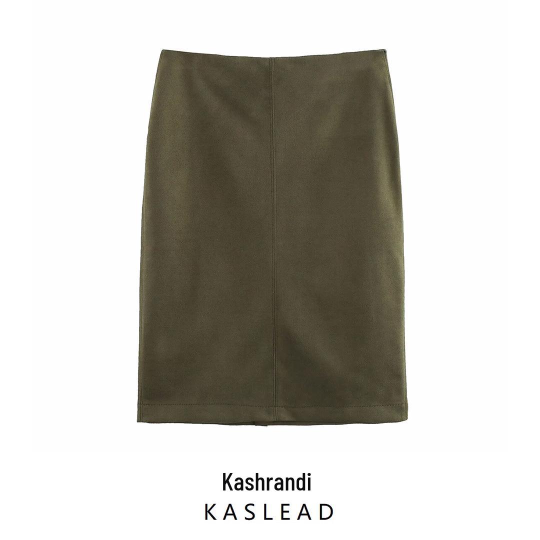 

Spring 2025 Women s European & American Style Suede Midi Skirt Large