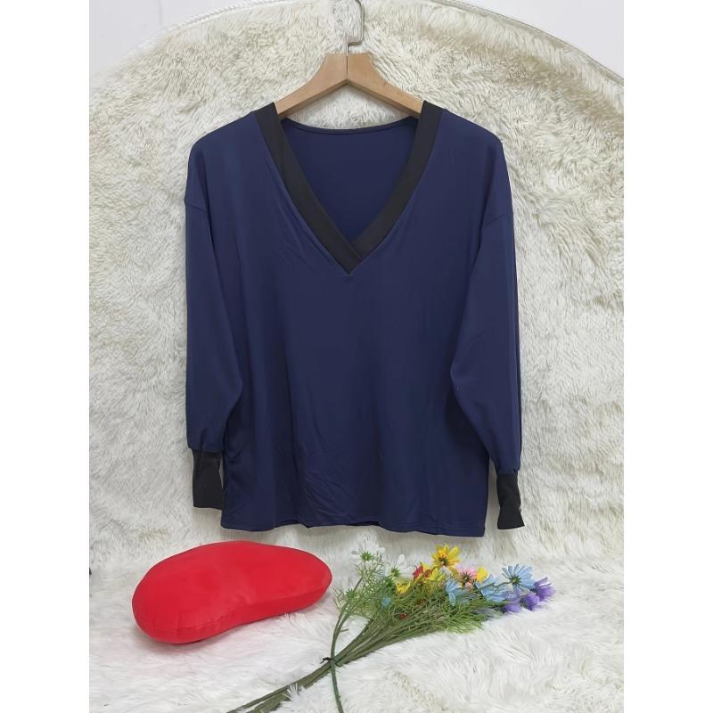 Elegant Plus Size Women S V Neck Long Sleeve Top With Button Decor