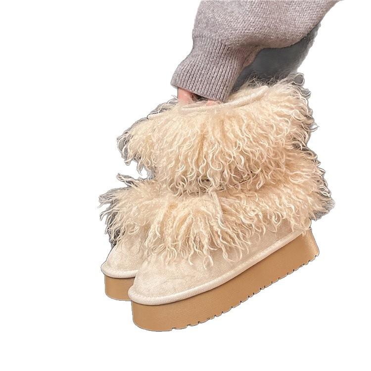 Very warm fluffy snow boots winter 2025 new piled thickened outdoor cotton shoes big head platform shoes