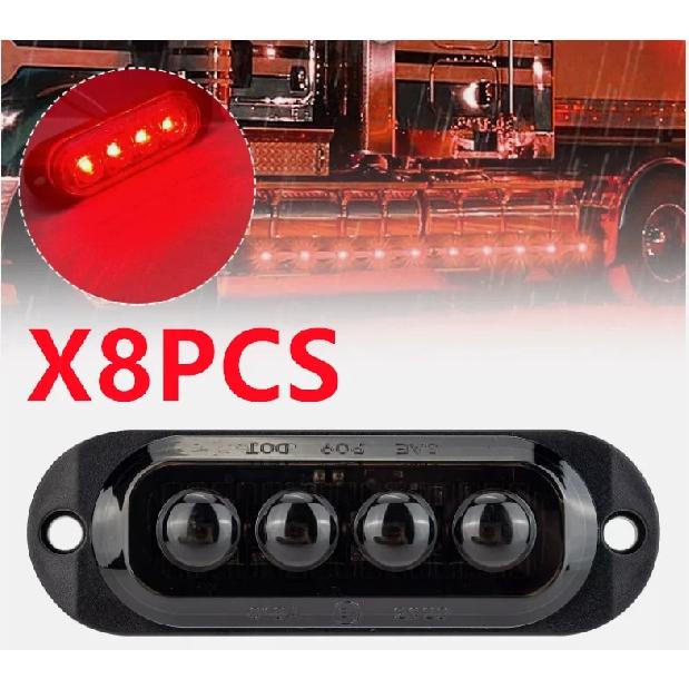8PCS LED Side Marker Lights Trailer Lighting Lamp 12-24V 4LED Caravan Clearance Indicator Side Lights Beacon Lamp for Car Truck