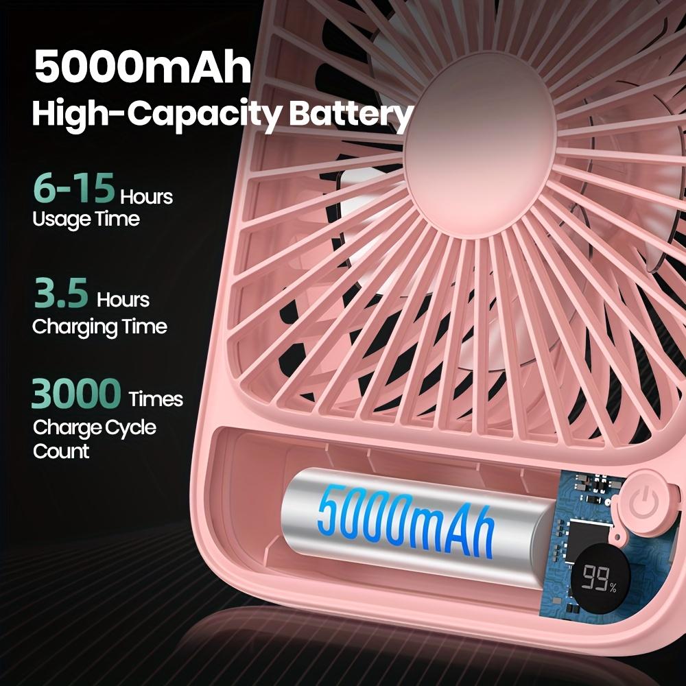 Portable USB Desk Fan with 5000mAh Battery, 15H Ultra Quiet Operation, 180° Adjustable Tilt, 4-Speed Settings