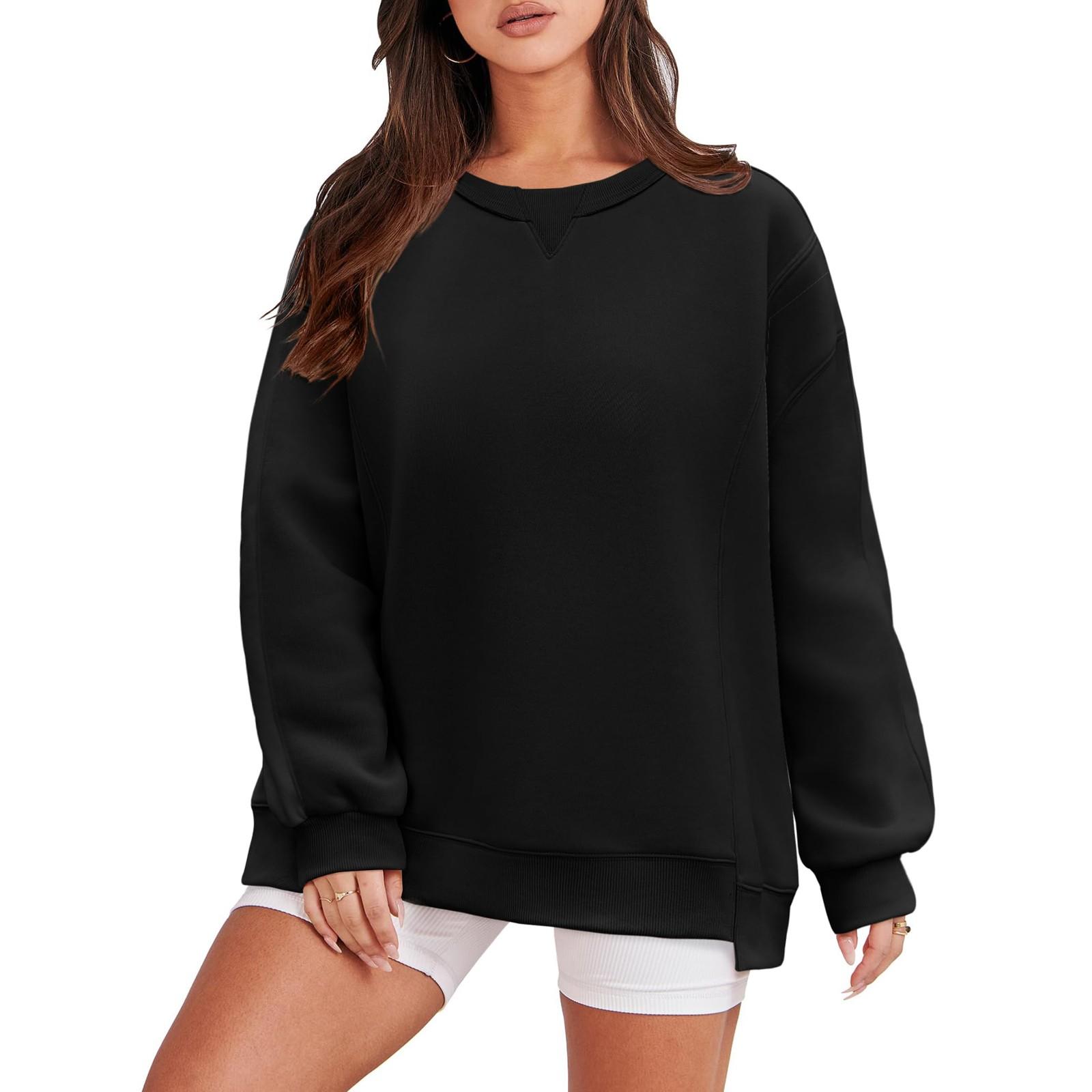 

Женские свободные толстовки, флисовые свитера с круглым вырезом, повседневные удобные осенние модные наряды, элегантная одежда M чёрный
