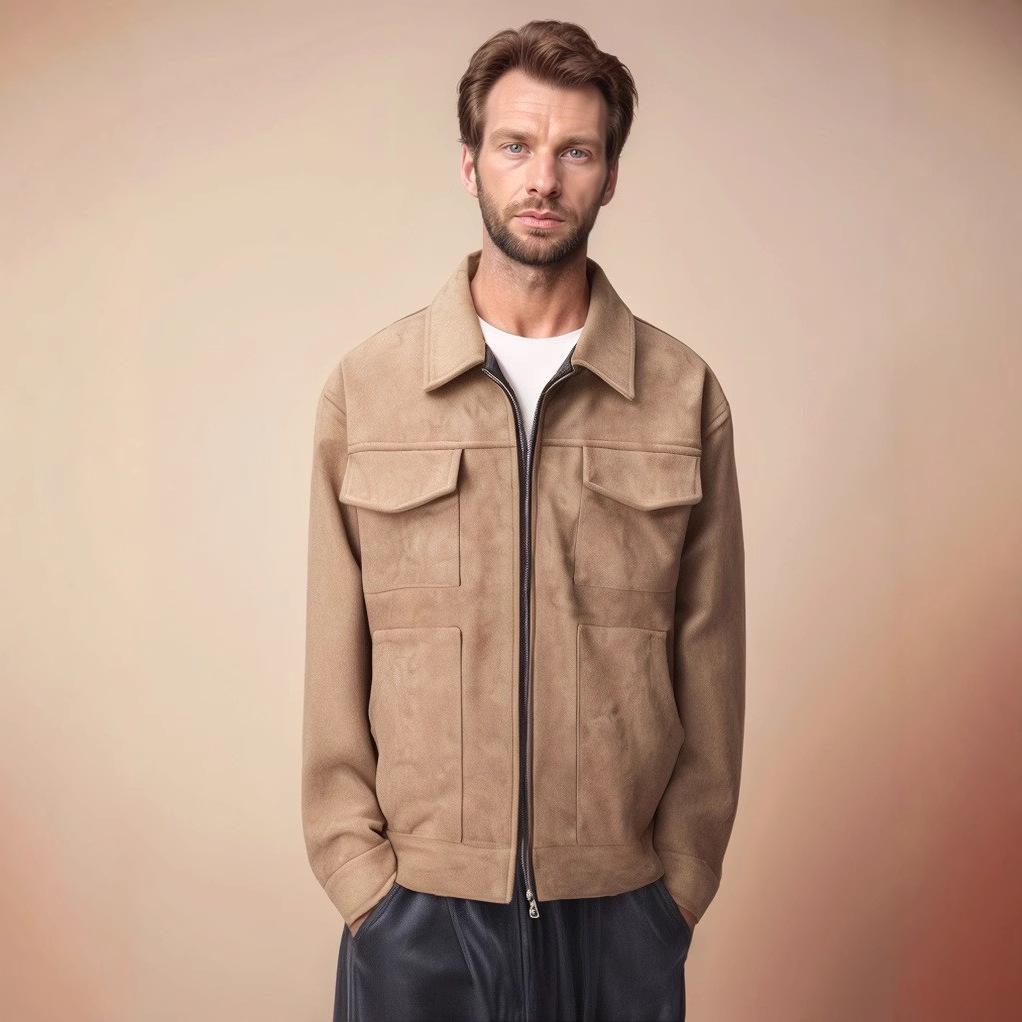 Herren Trendige Wildleder Reißverschluss Jacke mit Großen Taschen 2026 Europäisch & Amerikanisch
