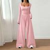 Women's Fashion Casual Long Sleeve Square Neck Wide Leg Jumpsuit Slim Fit Color