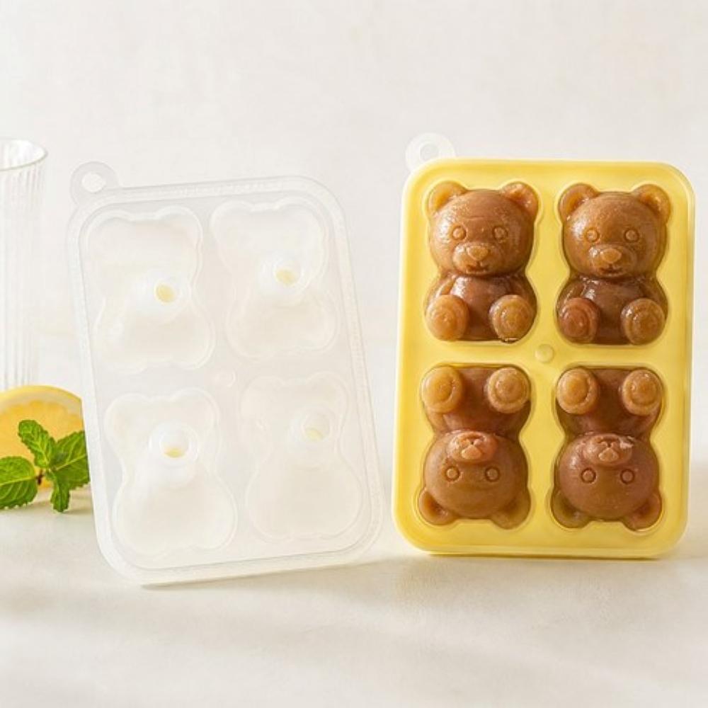 Kevix Bear-Shaped Silicone Ice Mold Tray 4-Cavity Mandarin Orange Golden Yellow