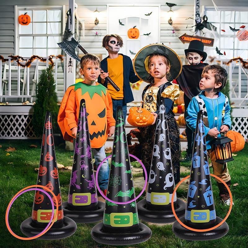 5 Stück Halloween Aufblasbarer Hexenhut Ringwurfspiel Halloween Party Indoor Outdoor Deko Zubehör Familienspiele Kinder Mitgebsel Spielzeug