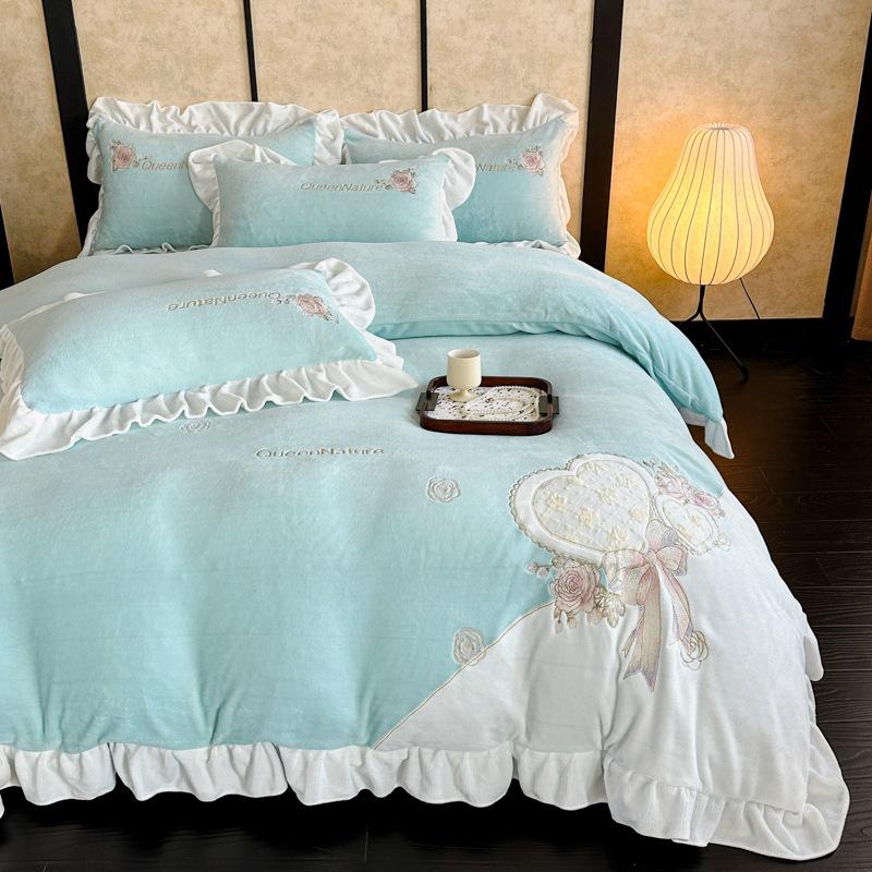 Thickened Milk Fleece Four-Piece Coral Fleece Double-Sided Fleece Bed Quilt Cover Flannel Bedding