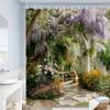 Garden Scene Shower Curtain Floral Arch Purple Wisteria Waterproof Bathroom Decor Nature Theme Home Textile Artistic Desig