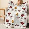 Christmas Themed Fleece Throw Blanket – Soft Cozy Warm Blanket with Gingerbread Man & Snowman, Bound Edge, Ideal for Home Couch Relaxation.