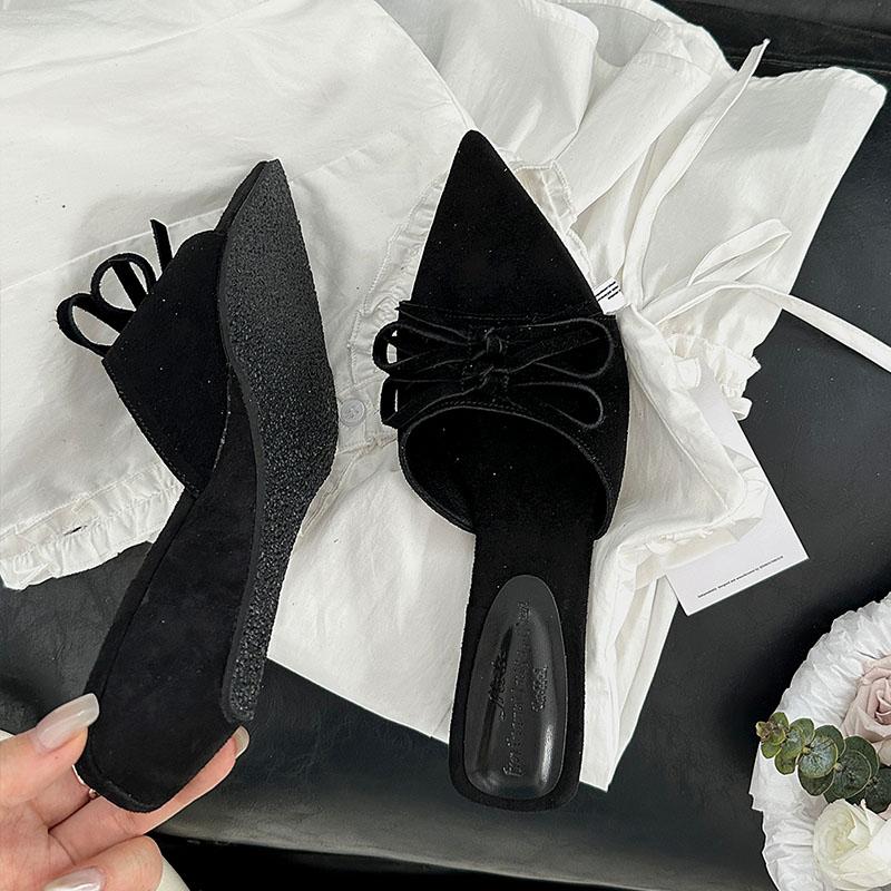 Fashion Female Pointed Toe Ladies Pumps Wedges Shoes Slip On Footwear Shallow Fashion Butterfly-Knot Women Wedges Shoes Slides