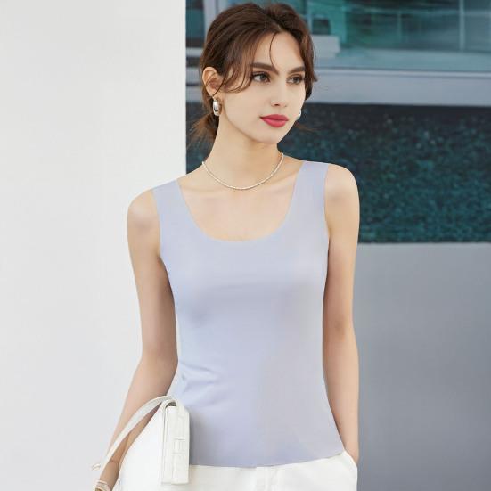 Dámské tílko z ledového hedvábí s kulatým výstřihem, bez rukávů, camisole top, základní letní top, ležérní cvičební trička