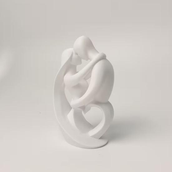 Minimalist White Art Sculpture 3D Printed Abstract Couple Embrace Statue, Heart Hollow Love Figurine, Elegant Statues for Living Room Bedroom