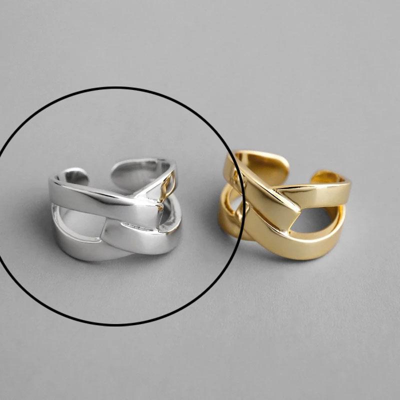 925 Silver Rings For Women Hollow Out Gold Color Temperament Personality Fashion Female Trendy Resizable Opening Rings