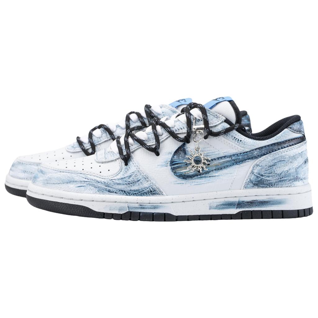 Nike Big Dusk Tinted Smoky Waves Slip Resistant Abrasion Resistant Low top Skateboard Shoes Unisex White Blue 355152-107(Team836-)