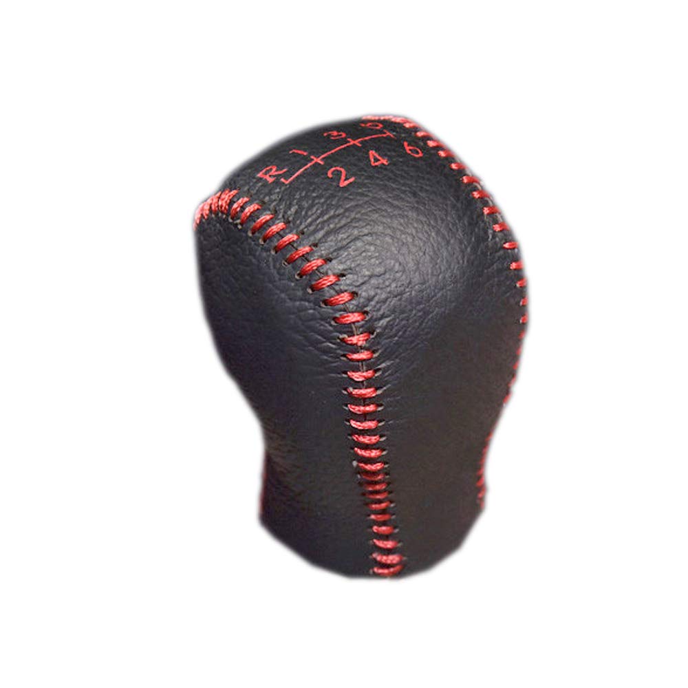 Gear Shift Knob Cover Black Leather + Red Stitch for