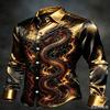 Camicia da Uomo di Lusso in Raso Stampa Drago Cinese Totem di Fuoco Manica Lunga Camicie Button-Up Streetwear Festa Formale Casual Blusa Maschile