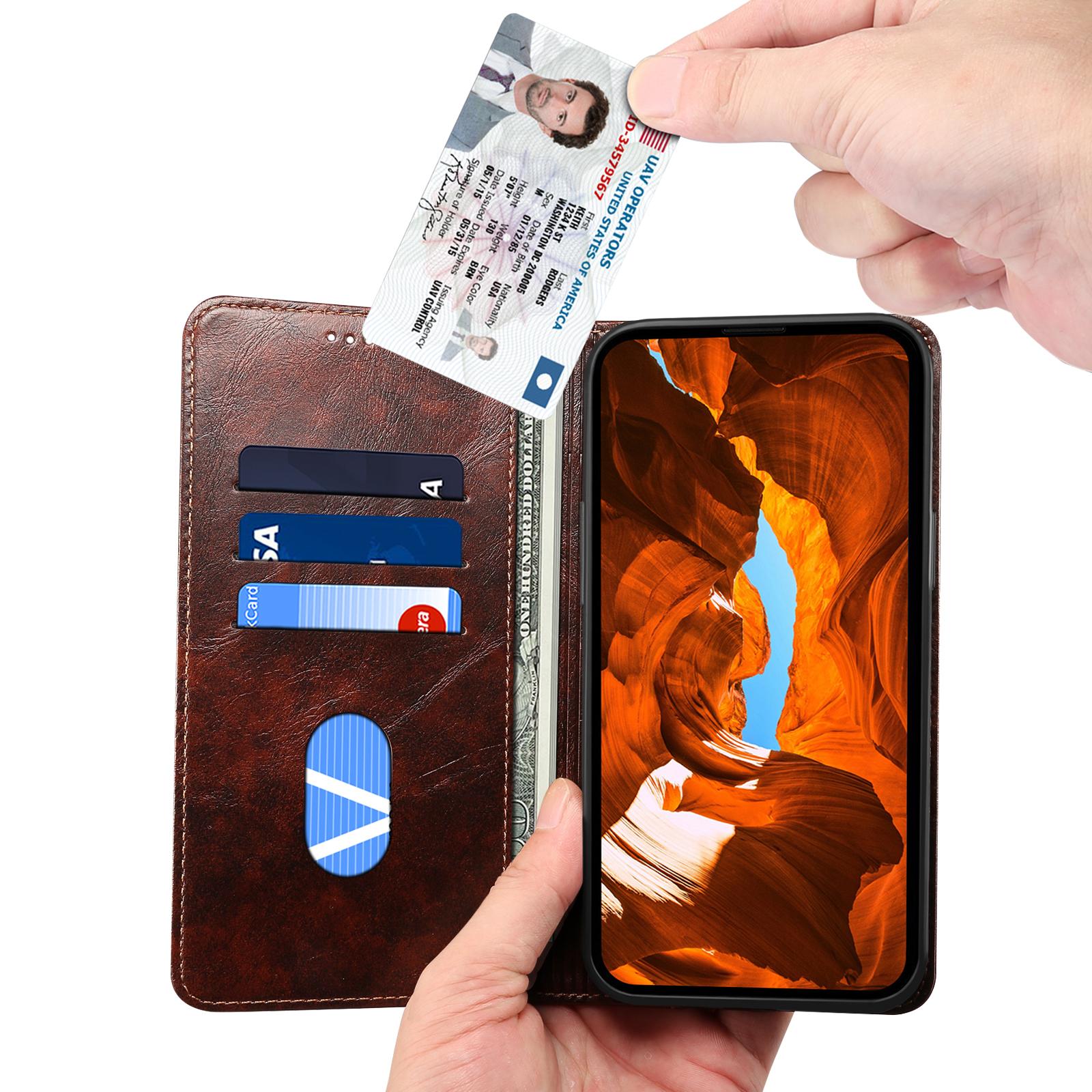 

SUTENI For Samsung Galaxy S22 Ultra 5G Wallet Case Leather+TPU Magnetic Auto-closing Phone Cover Brown