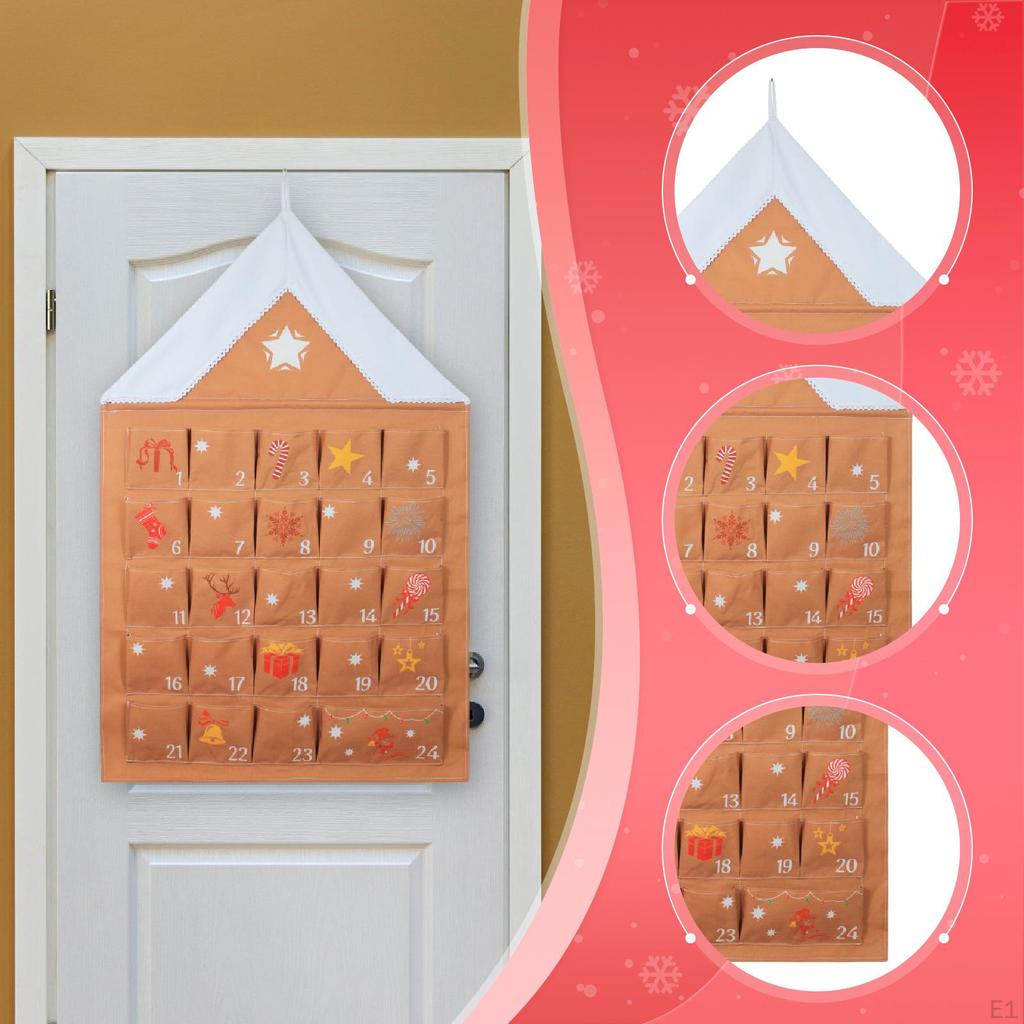 Christmas Advent Calendar with 24 Pockets Reusable Party Wall Hanging Bag Organizer for Closet