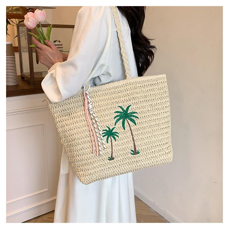 תיק כתף קש בקיבולת גדולה תיק יד נשים חדש רקום ארוג קיץ חופשת חוף הים רוח תיק חוף