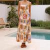 Damen Sommer Casual Boho Langes Sommerkleid Spaghettiträger Quadratischer Ausschnitt Ärmellos Fließendes Maxikleid A-Linie Strandkleid für Damen
